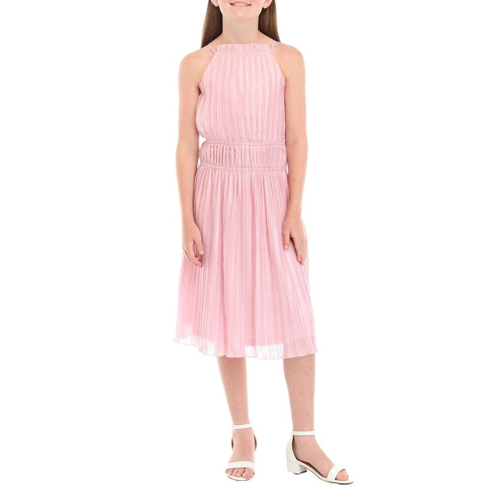 Calvin Klein‎ Kids Shirred Shimmer Pink Midi Dress Girls Size 10